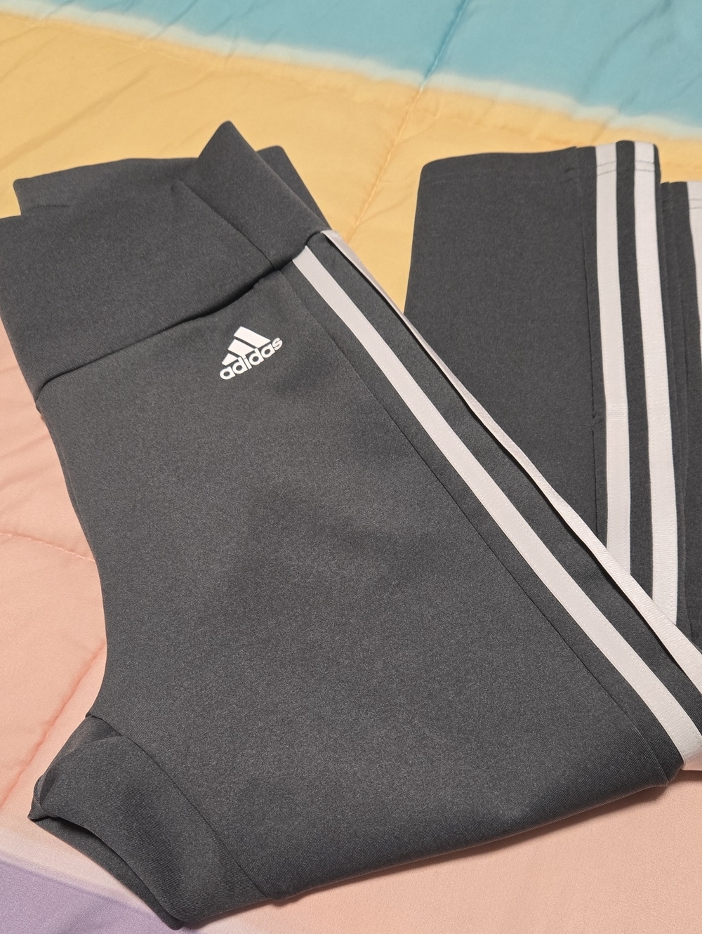 adidas Kids Charcoal Gray Track Joggers with White Stripes